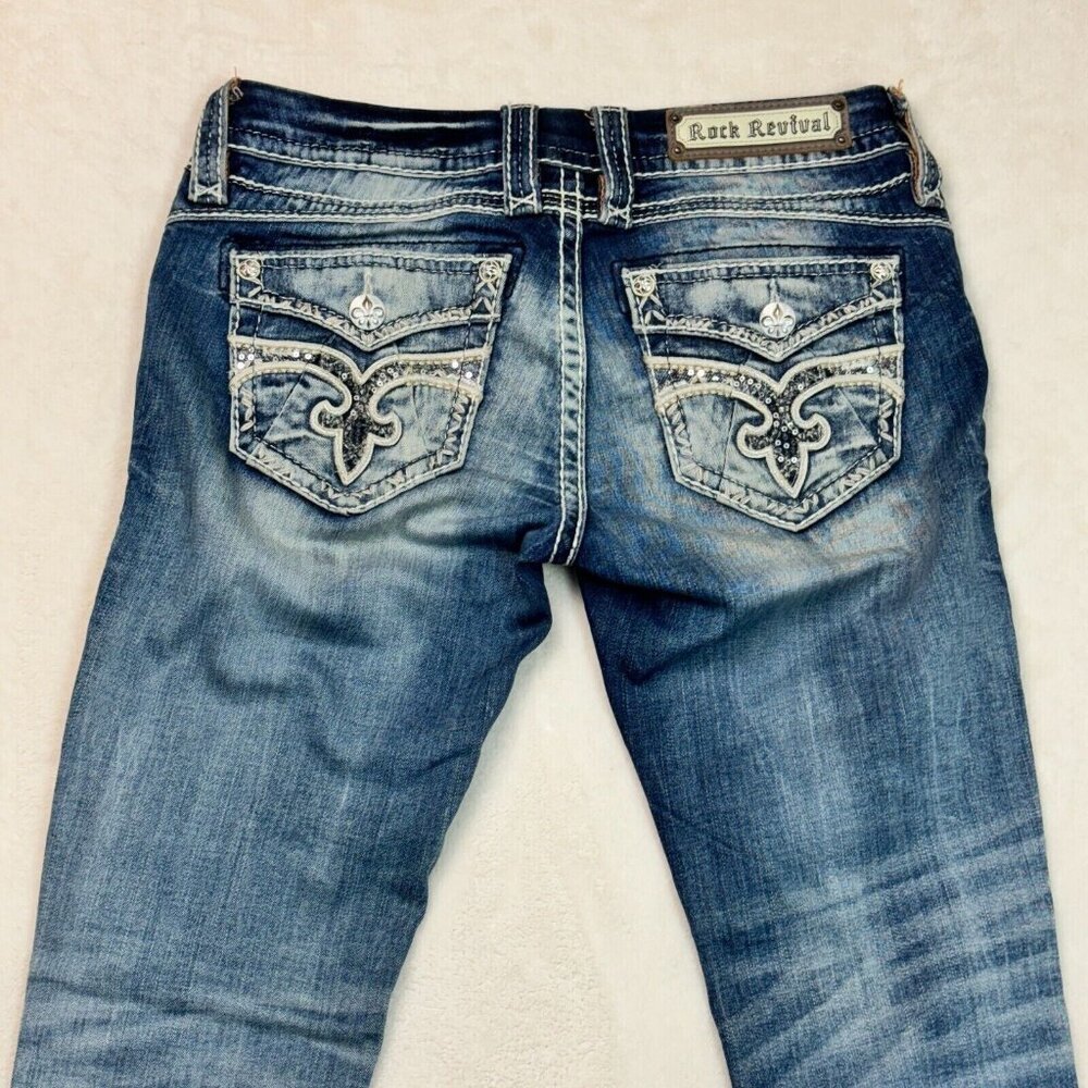 Rock Revival Jeans Skinny Stacey Distressed Low Rise Glittered Women's Size 28